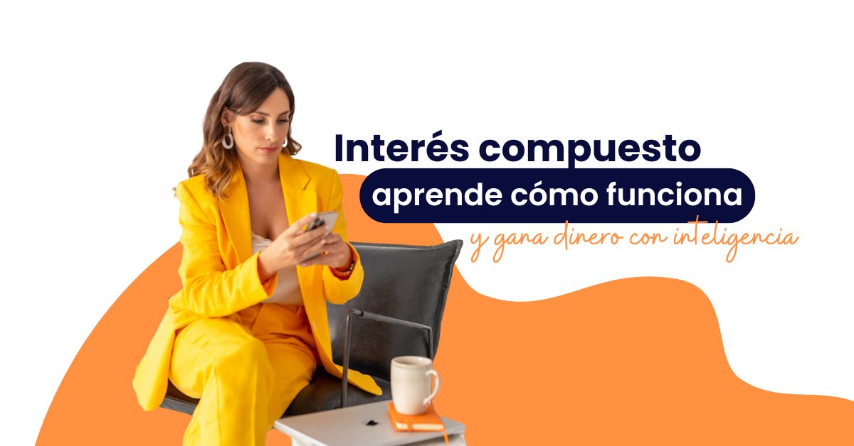 elizabeth mirando el móvil y como funciona el interes compuesto en su calculadora